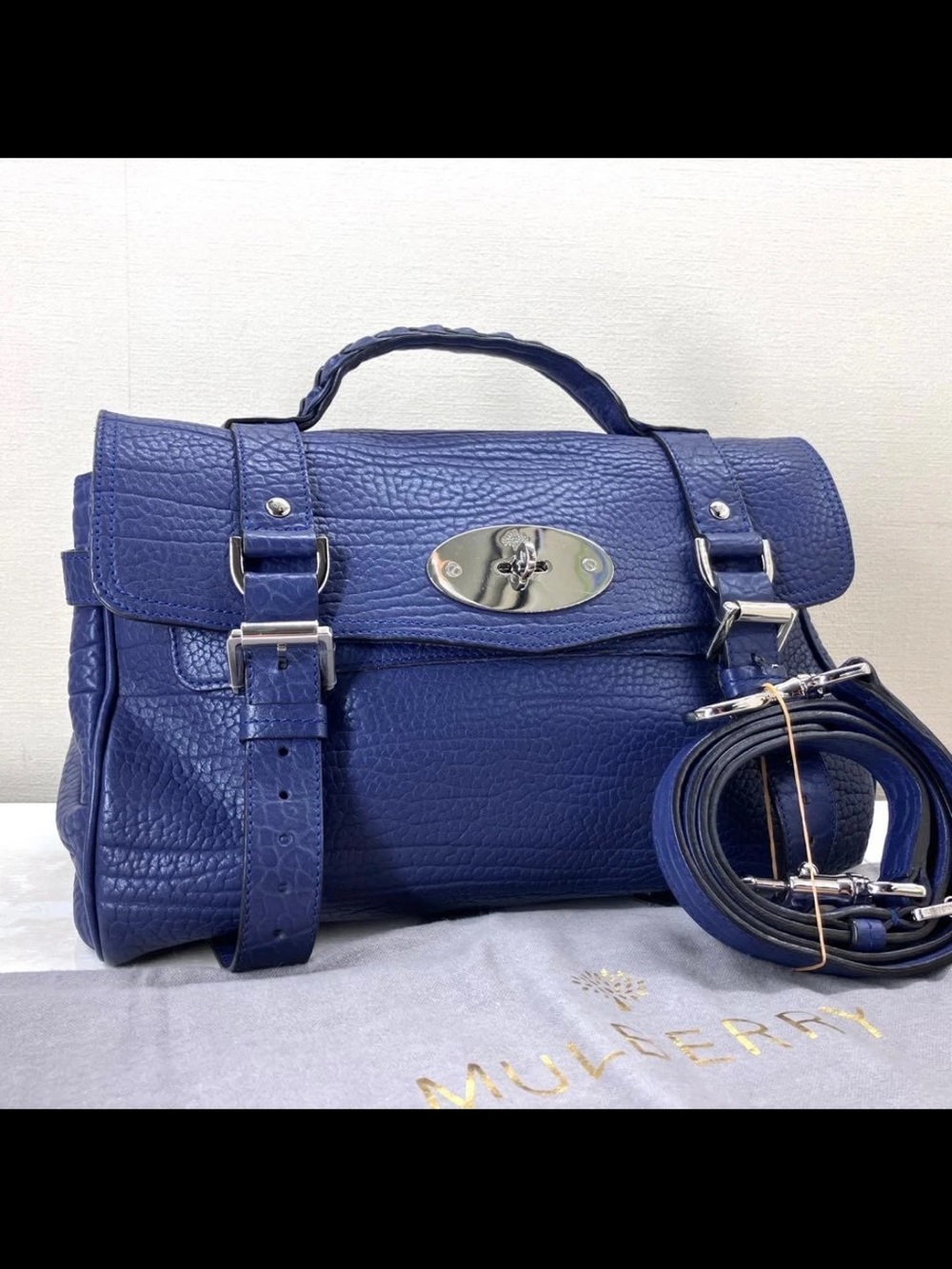 Mulberry Deep Blue Textured Leather Satchel with Top Handle